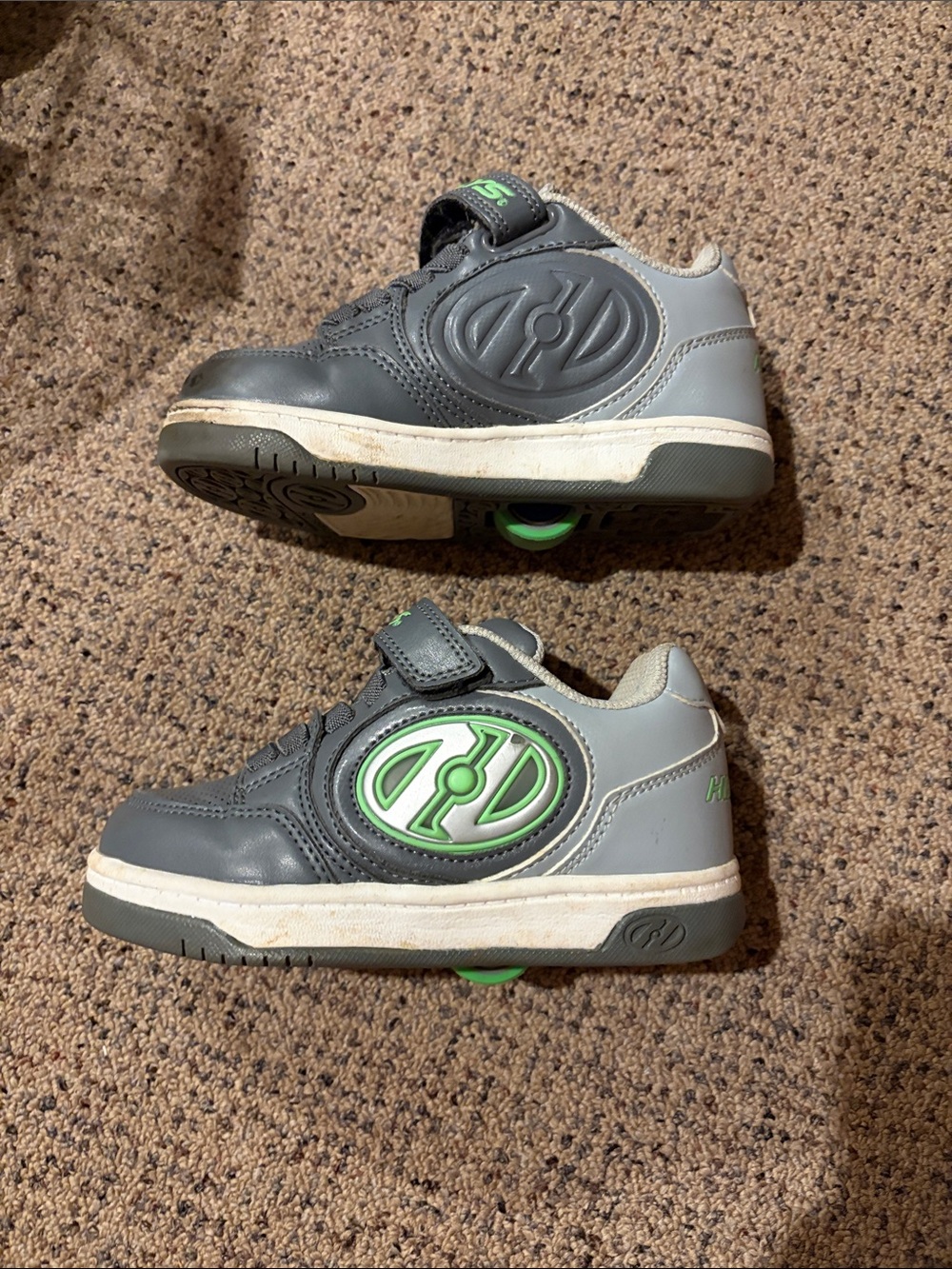 Kids Gray and Green Heely Sneakers - Velcro Closure